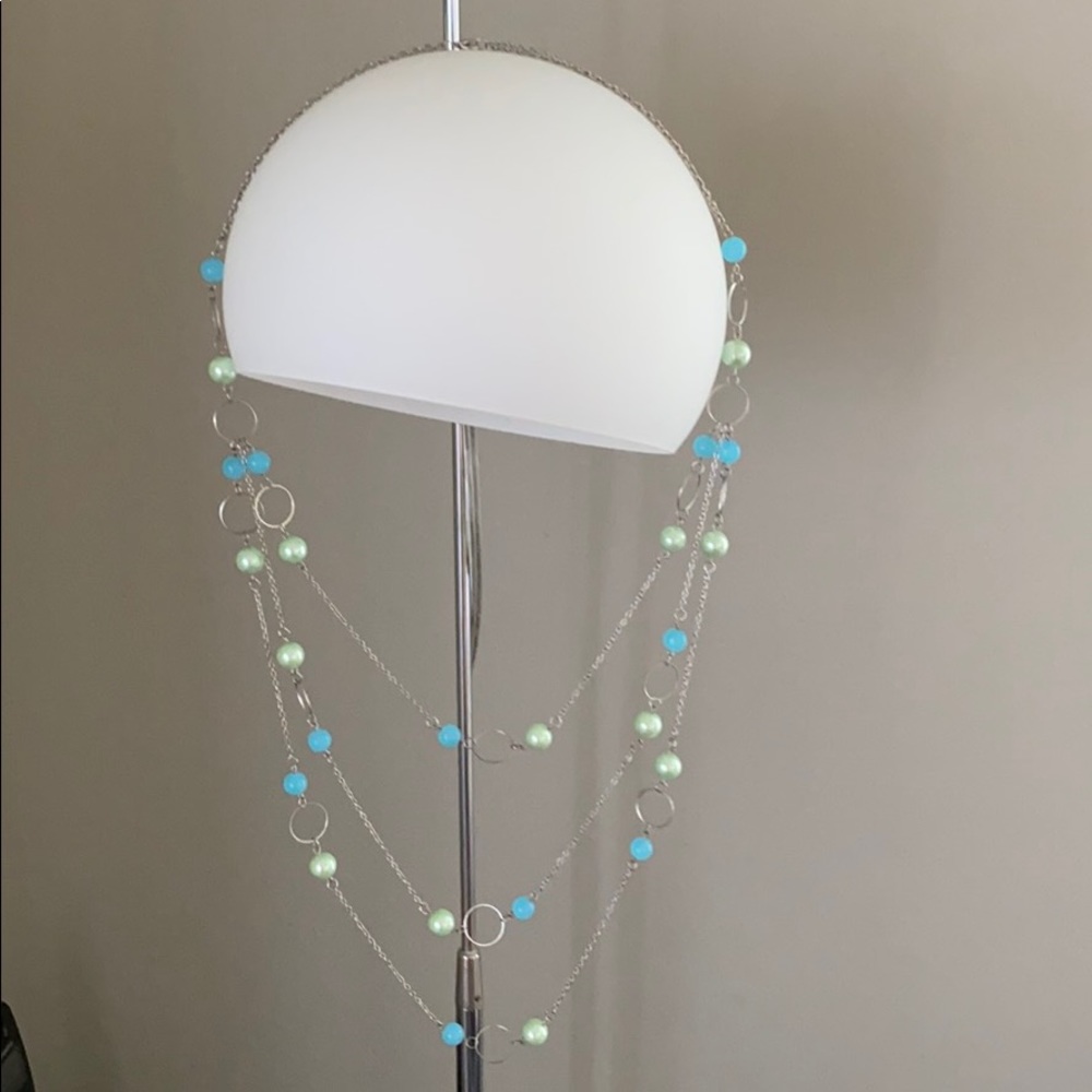3/$15 - Blue and green beaded silver tone necklace